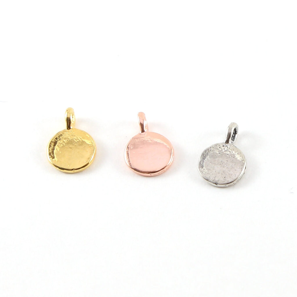 Sterling Silver or Vermeil Tiny Mini Round Om Ohm Stamped Embossed Charm