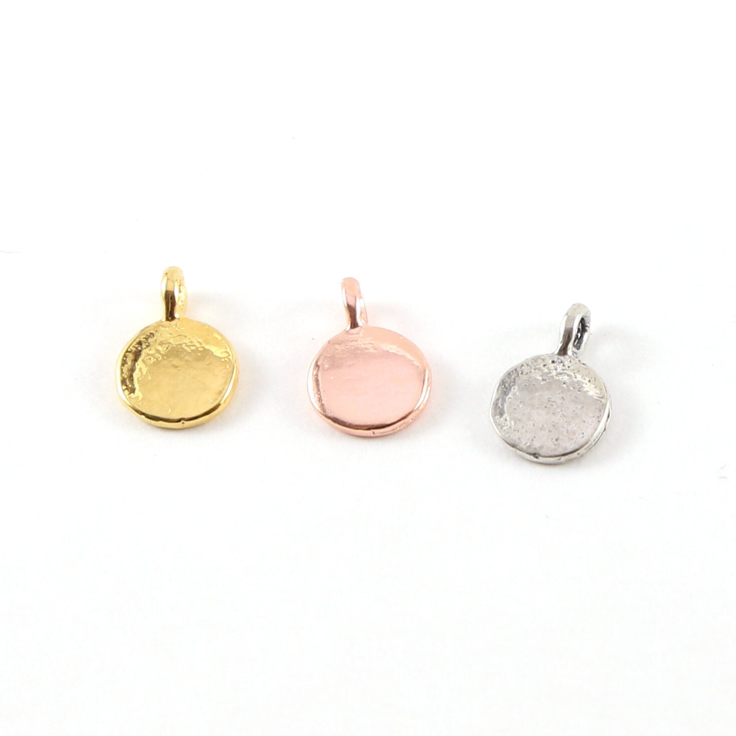 Sterling Silver or Vermeil Tiny Mini Round Om Ohm Stamped Embossed Charm