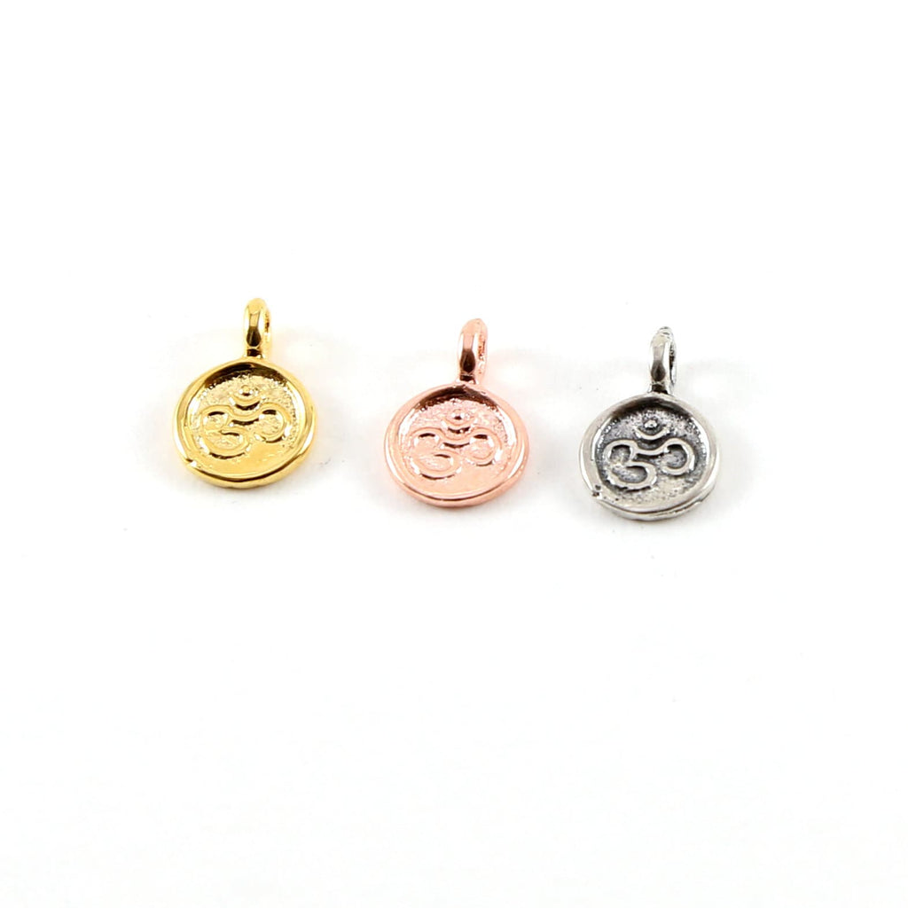 Sterling Silver or Vermeil Tiny Mini Round Om Ohm Stamped Embossed Charm