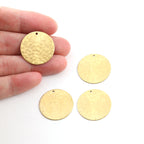 Brass 22mm Hammered Textured Coin Circle Round Charm Stamping (4pc)