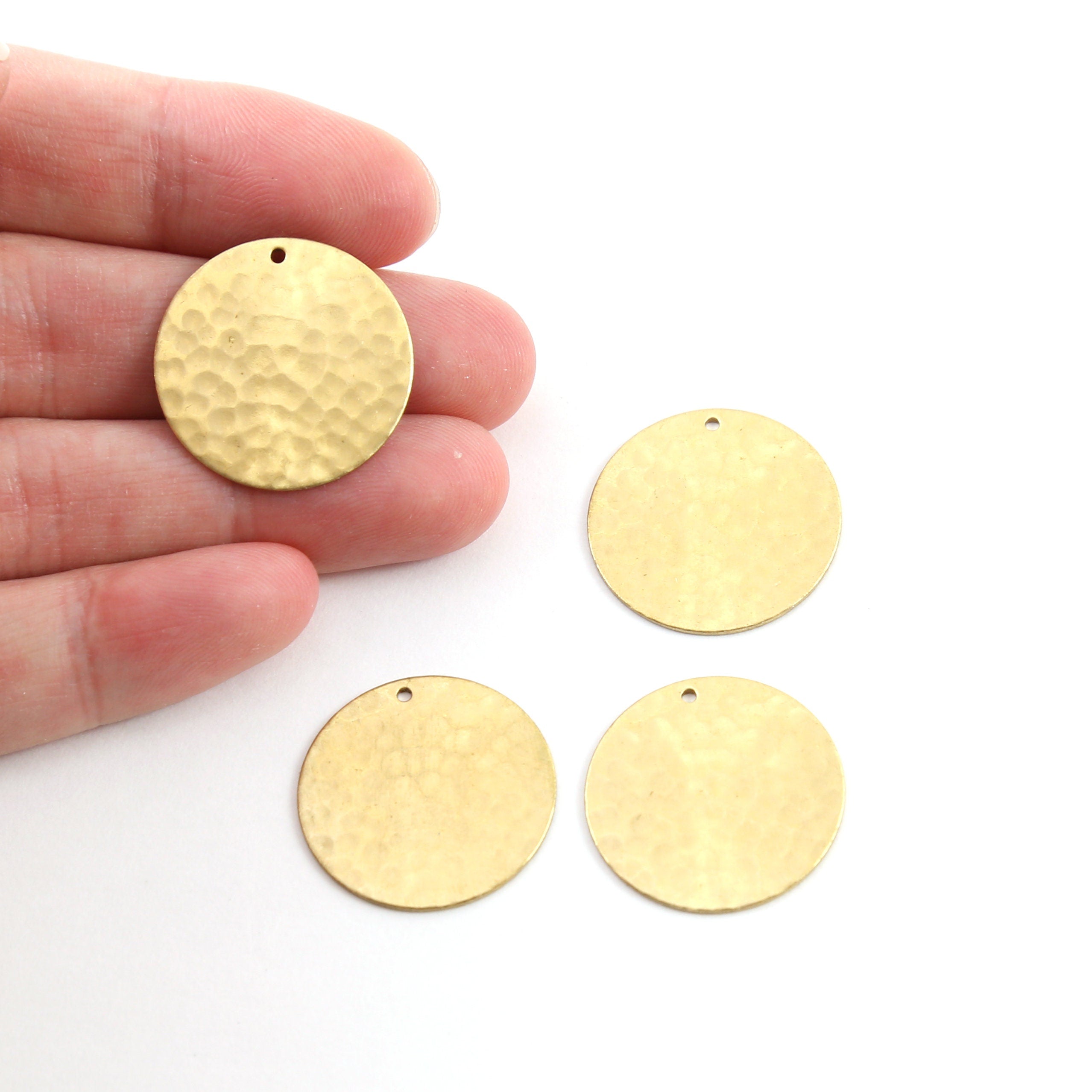 Brass 22mm Hammered Textured Coin Circle Round Charm Stamping (4pc)