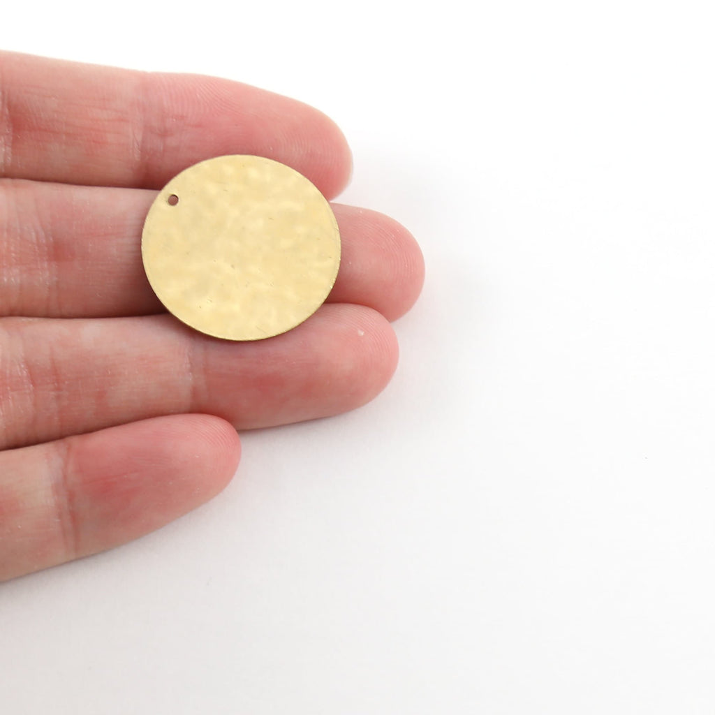 Brass 22mm Hammered Textured Coin Circle Round Charm Stamping (4pc)