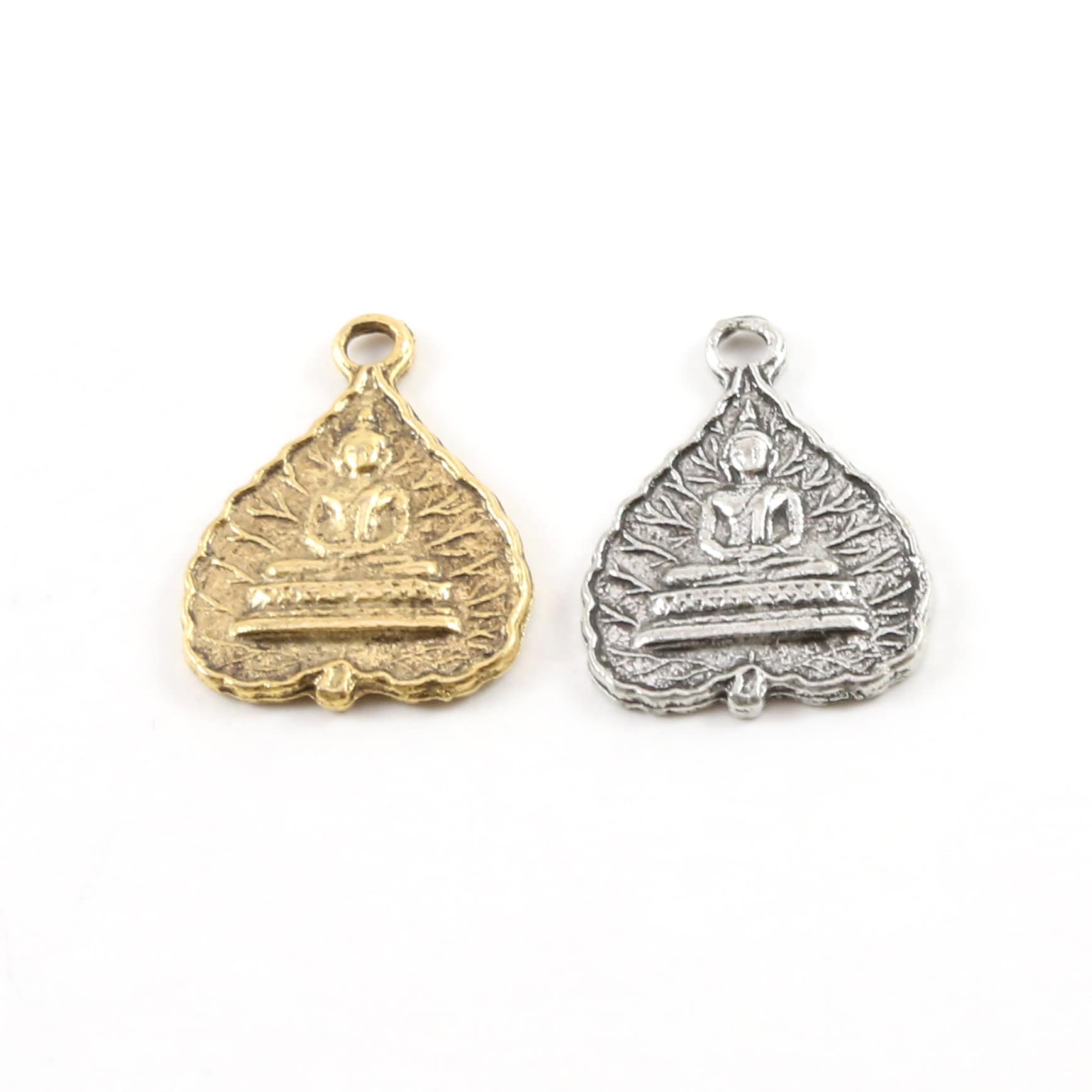 23mmx17mm Pewter Sitting Buddha Leaf Charm Buddha Mantra Yoga Religious