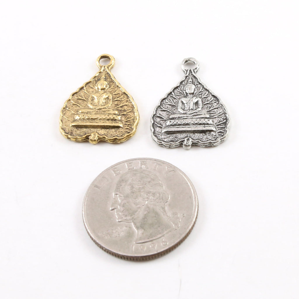 23mmx17mm Pewter Sitting Buddha Leaf Charm Buddha Mantra Yoga Religious
