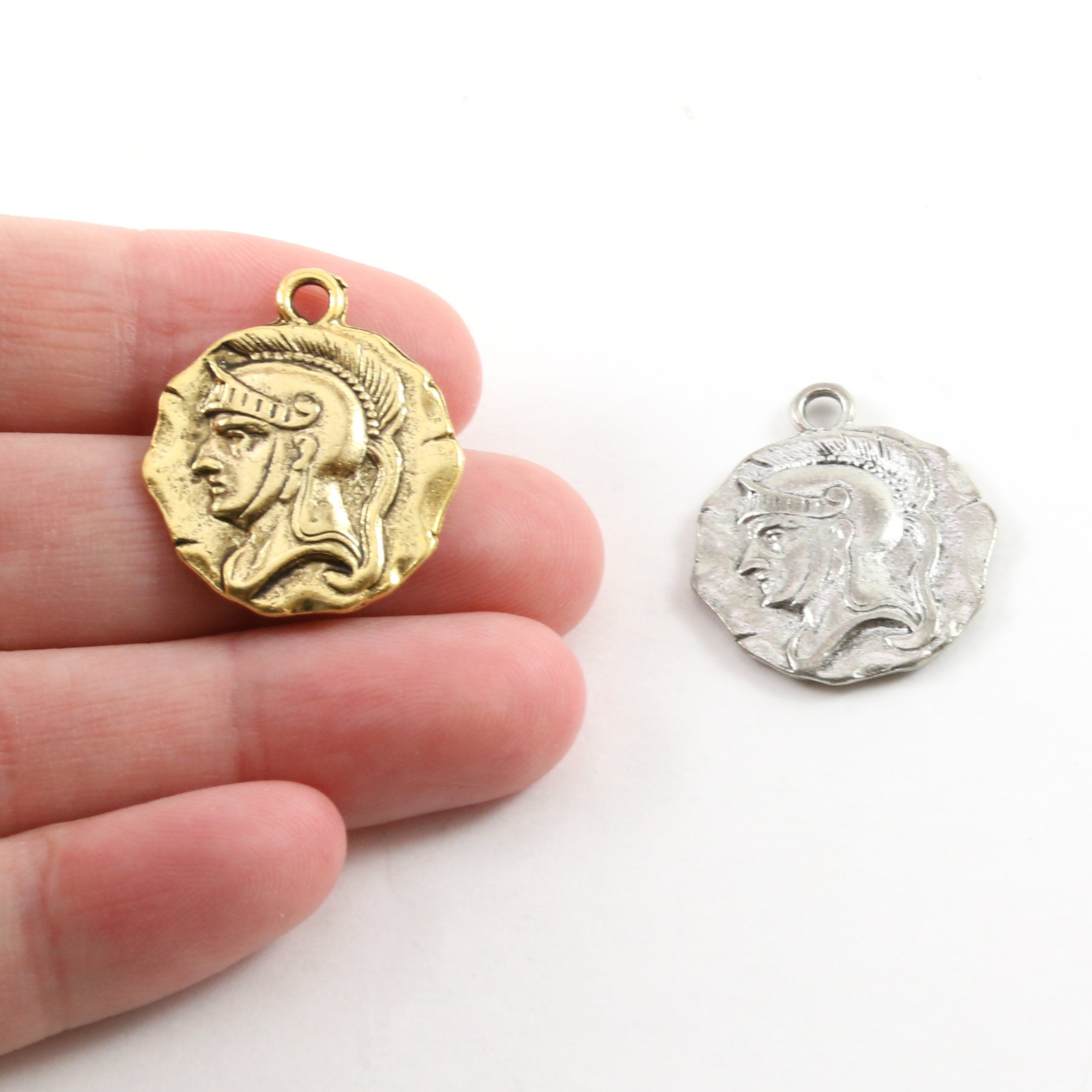 25mmx21mm Pewter Detailed Raised Roman Gladiator Coin Round Circle