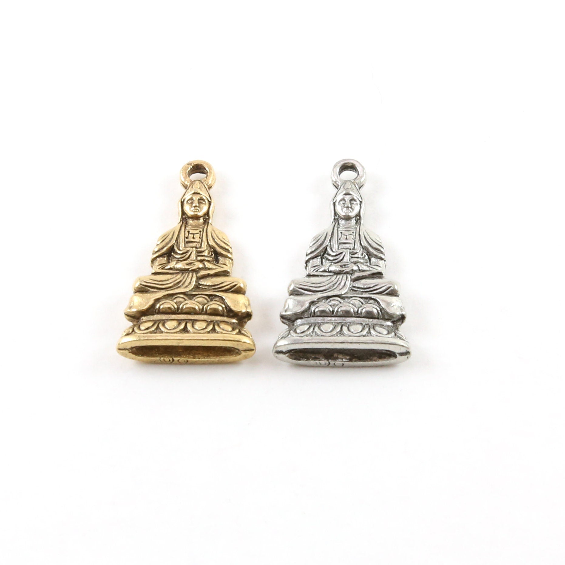 Pewter Detailed Sitting Buddha Double Sided Charm Buddha