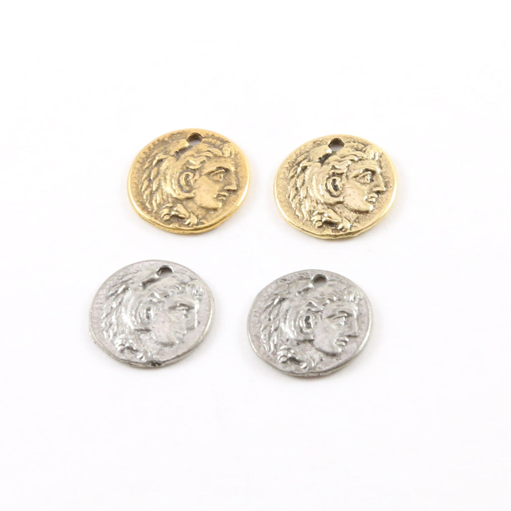 13mmx13mm Pewter Tiny Small Ancient Greek Coin Symbol Double Sided (2pc)