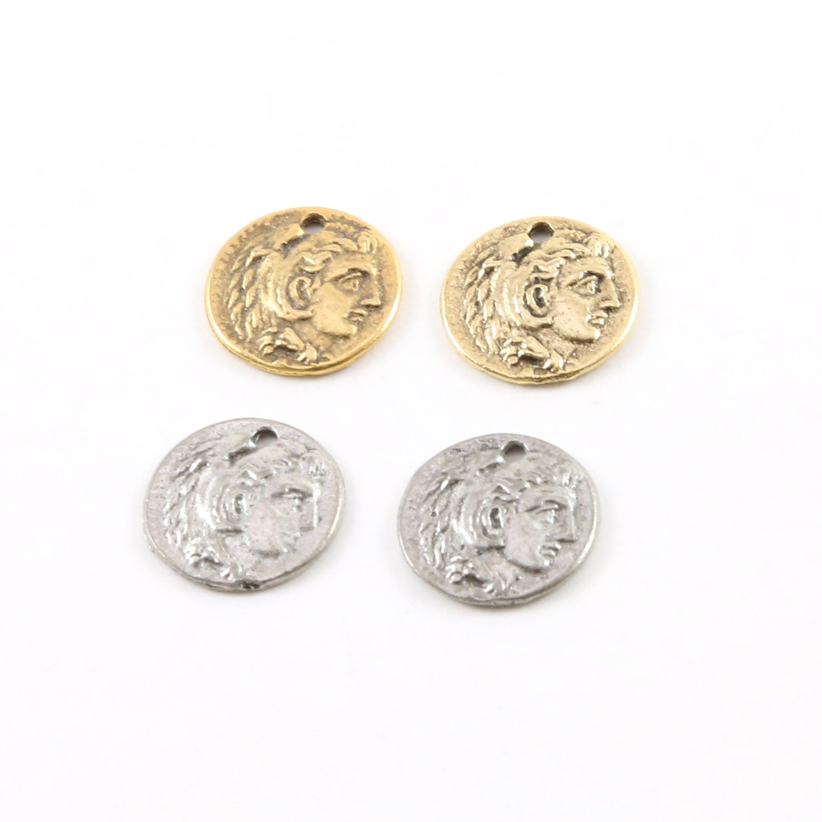 13mmx13mm Pewter Tiny Small Ancient Greek Coin Symbol Double Sided (2pc)