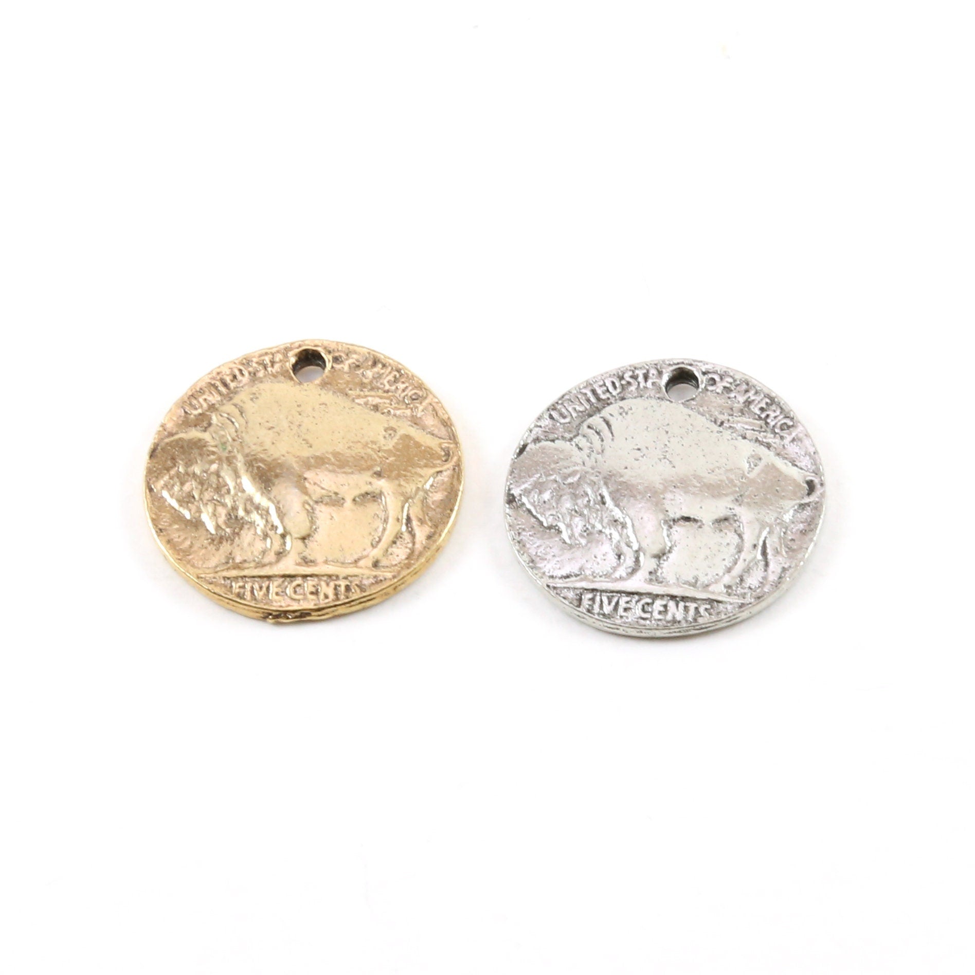 20mmx20mm Pewter United States Round Buffalo Five Cents Coin Charm