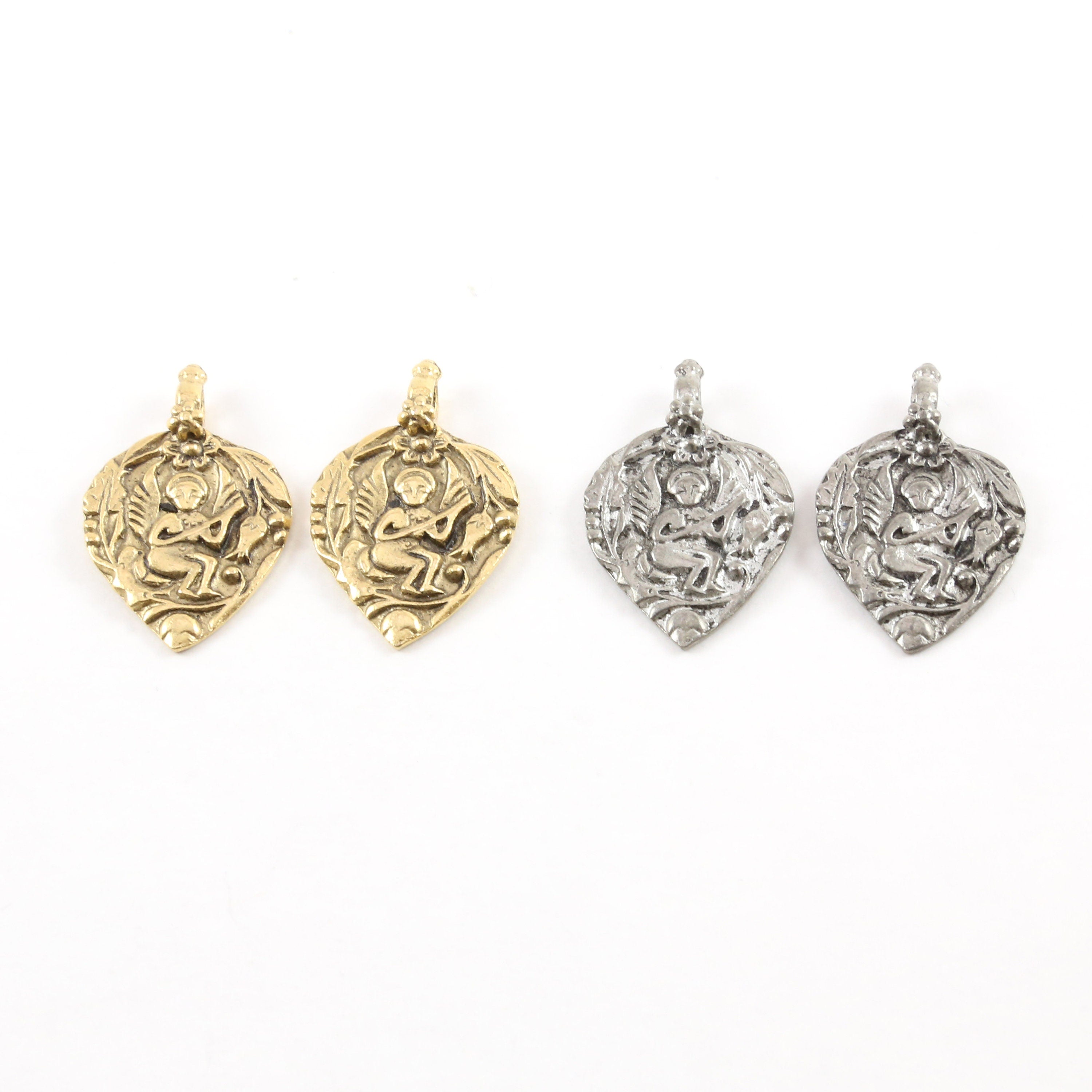 Pewter Ancient Greek Angel Muse with Instrument Symbol Amulet (2pc)
