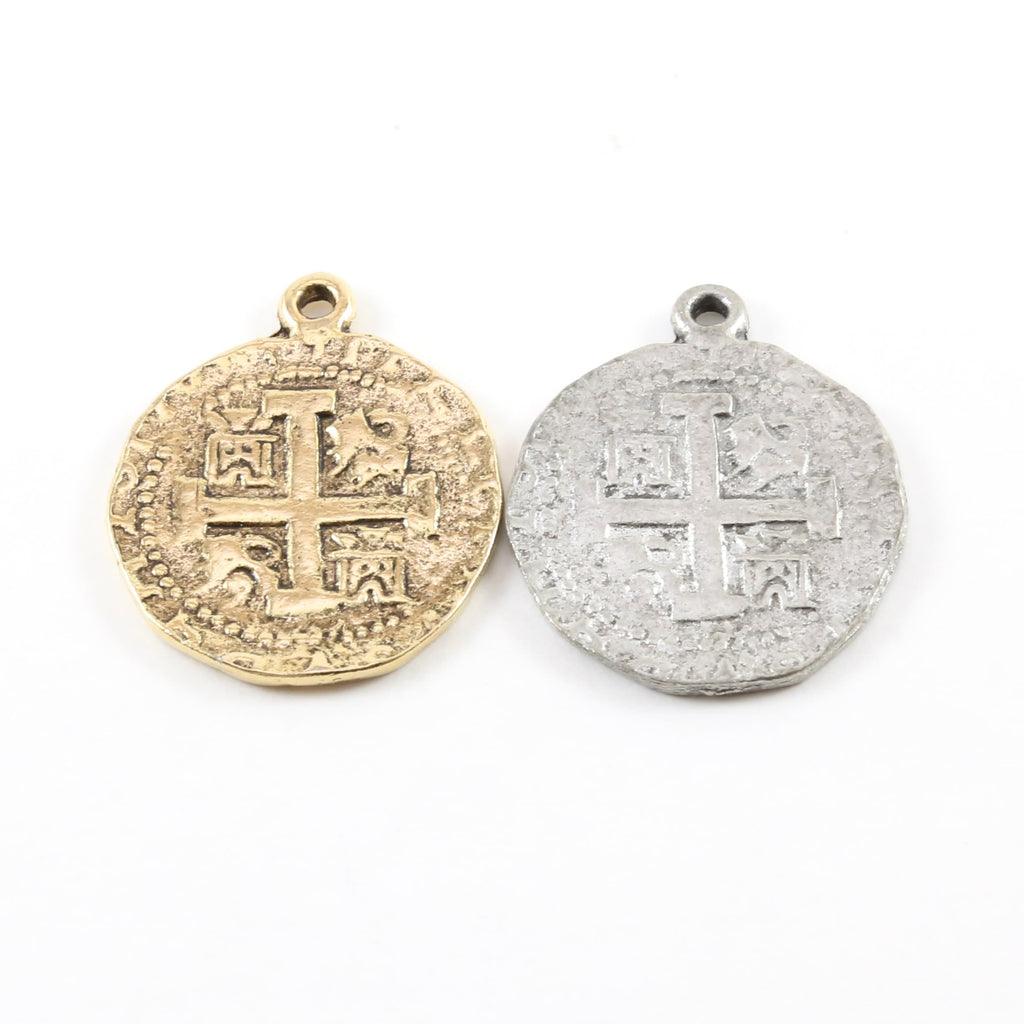 35mmx28mm Pewter Ancient Extra Large Cross Circle Cross Coin Charm