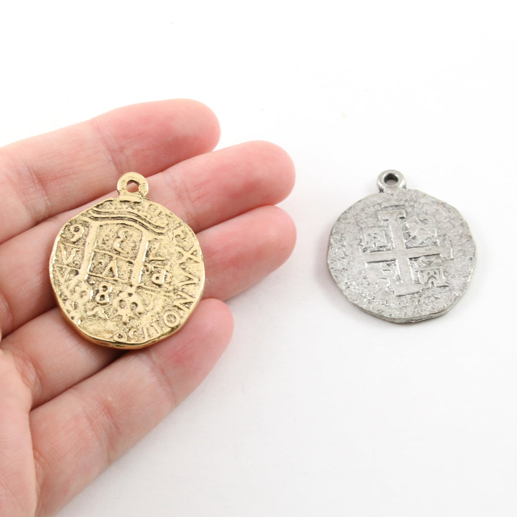 35mmx28mm Pewter Ancient Extra Large Cross Circle Cross Coin Charm