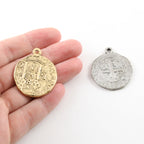 35mmx28mm Pewter Ancient Extra Large Cross Circle Cross Coin Charm