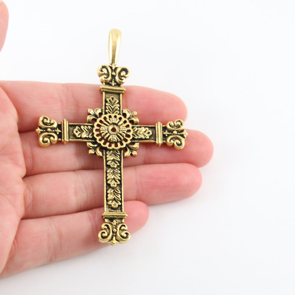 77mmx50mm Pewter Extra Large Detailed Cross Pendant Religious Spiritual