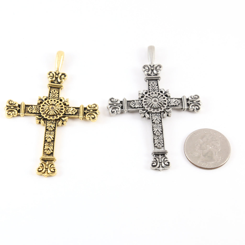 77mmx50mm Pewter Extra Large Detailed Cross Pendant Religious Spiritual