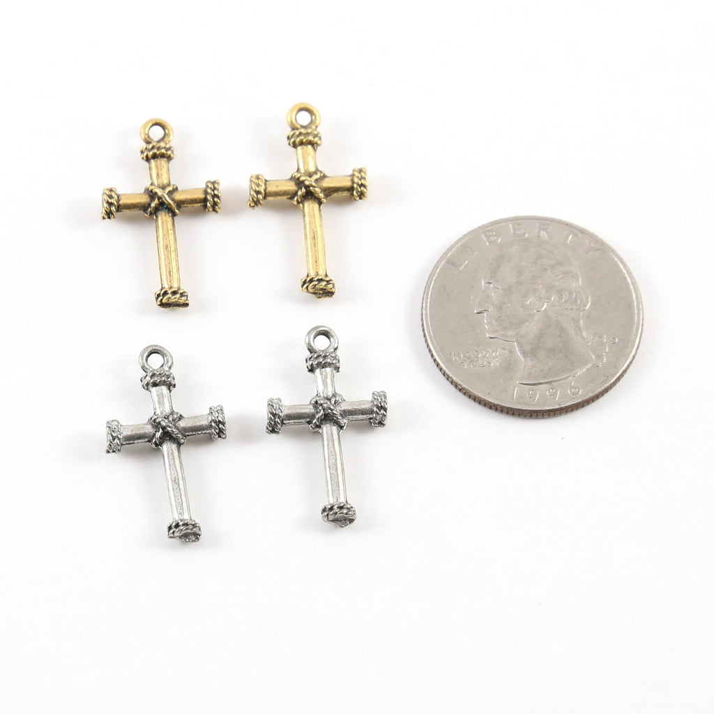 23mmx13mm Pewter Rope Design Cross Charm Pendant Religious Spiritual (2pc)