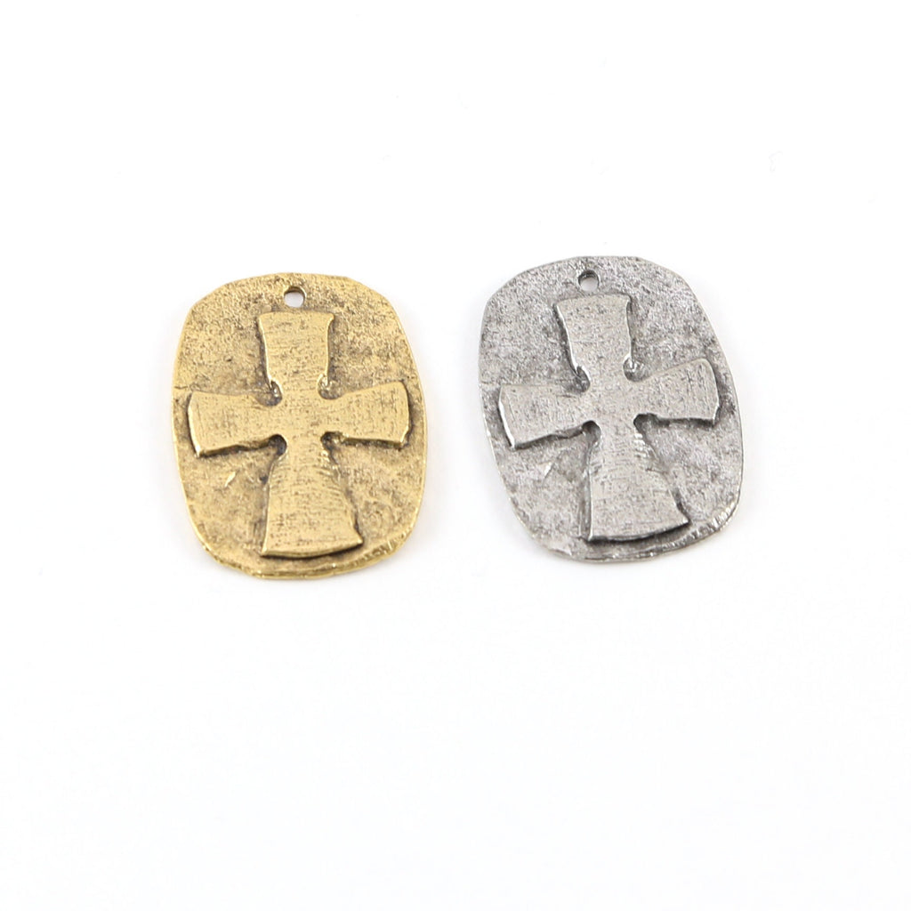 25mmx19mm Pewter Raised Cross Charm Pendant Dog Tag Religious Spiritual