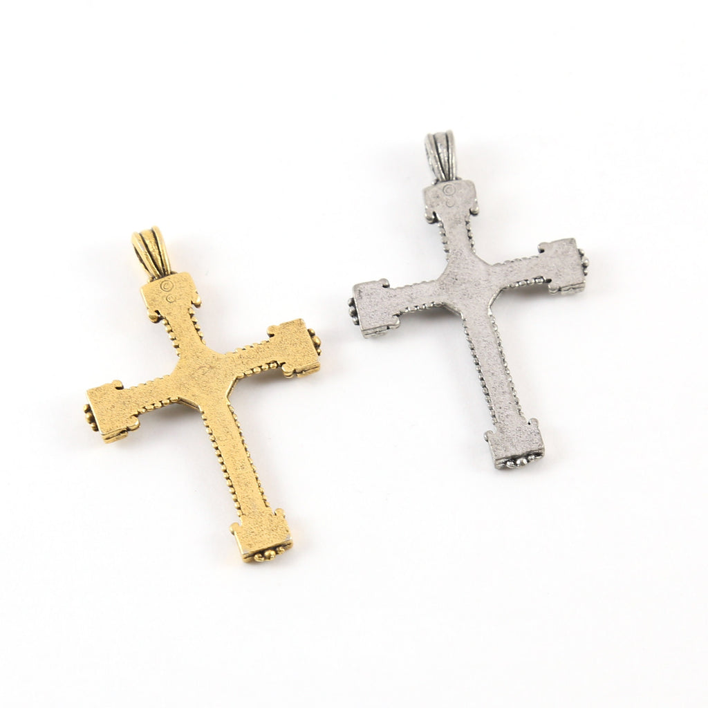 Pewter Ornate Lined Cross Charm Pendant Religious Spiritual