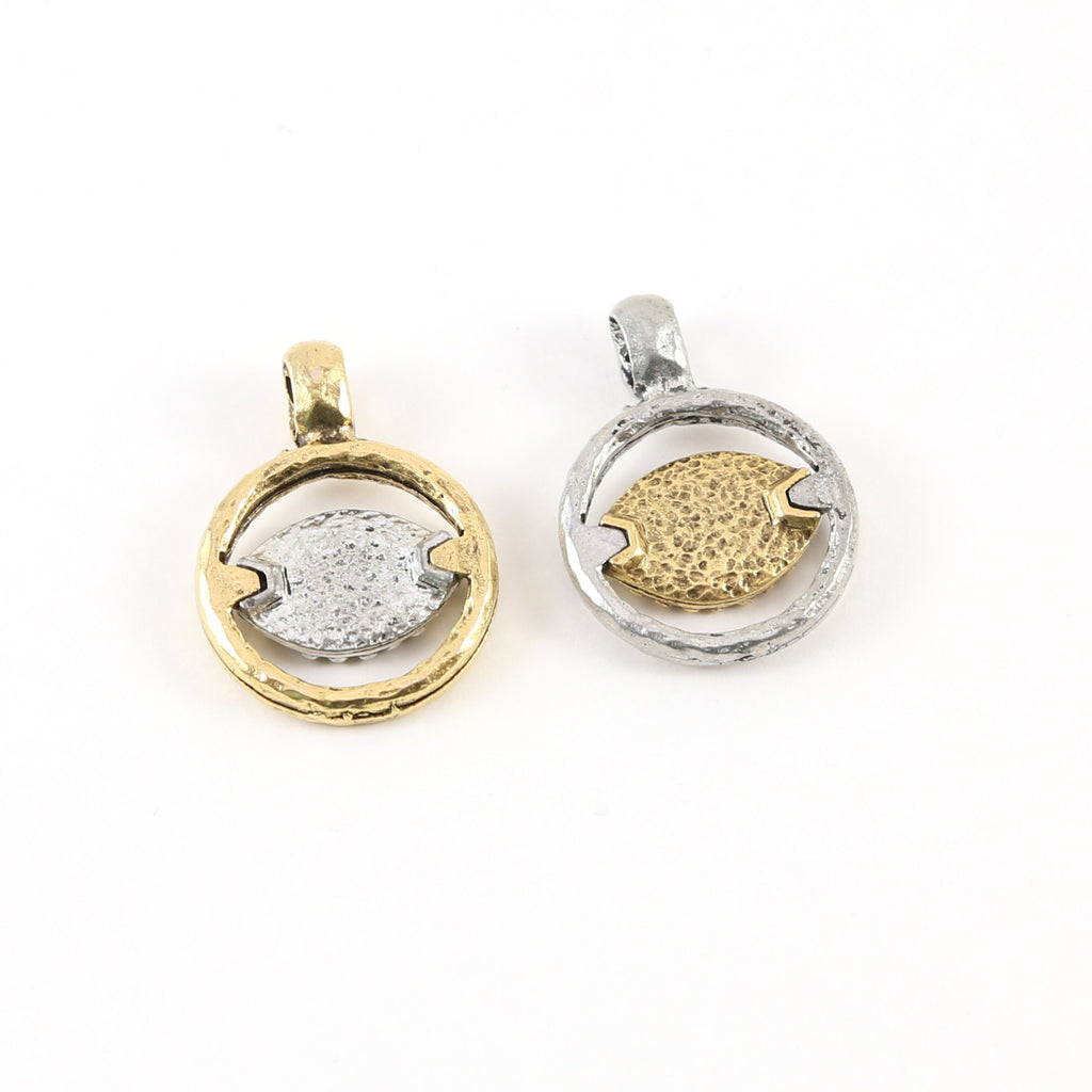 Pewter Gold and Silver Evil Eye Pendant Charm with Cut Out