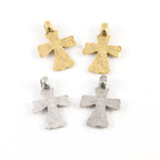 Pewter Layered Raised Cross Charm Hammered Textured Detailing (2pc)