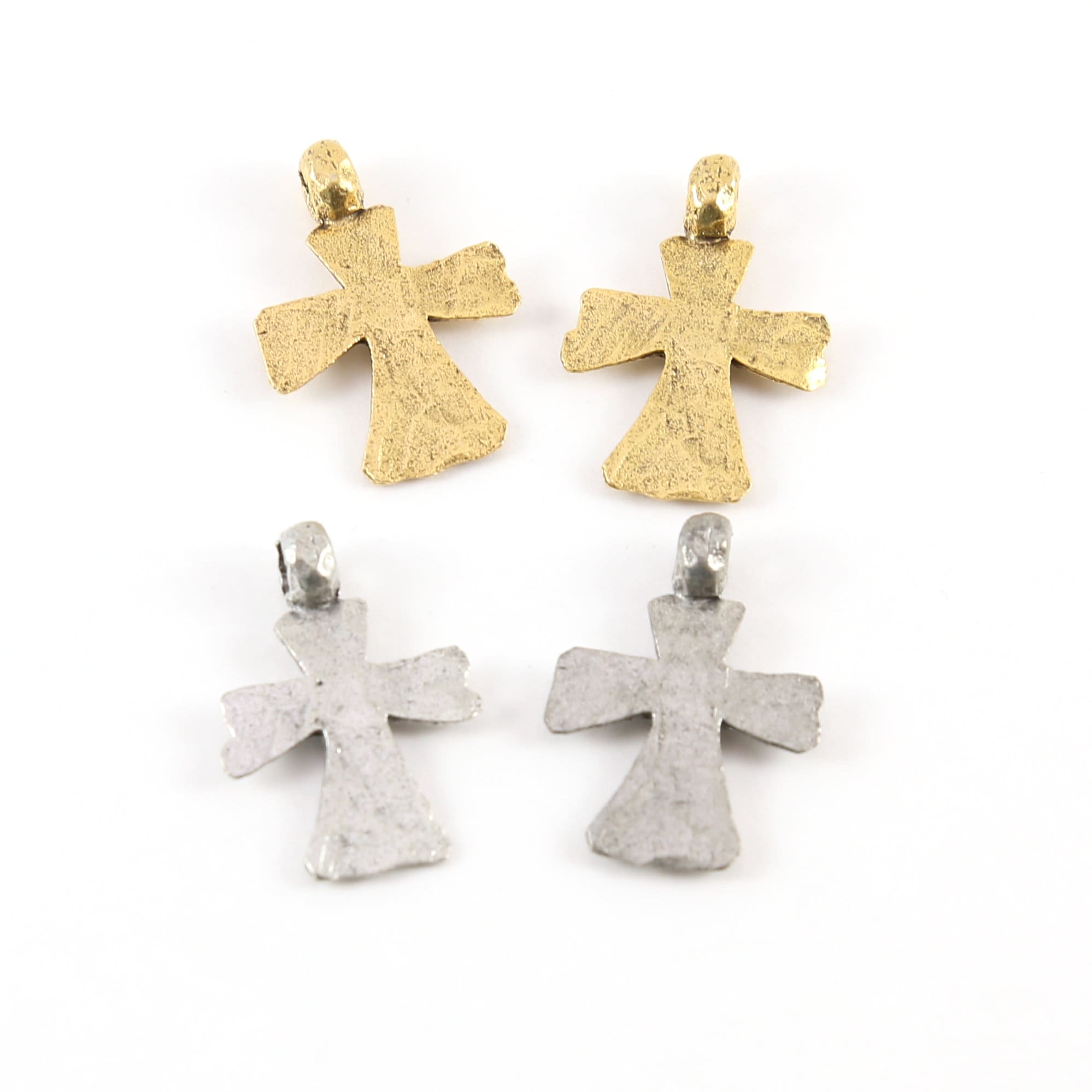 Pewter Layered Raised Cross Charm Hammered Textured Detailing (2pc)