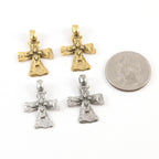 Pewter Layered Raised Cross Charm Hammered Textured Detailing (2pc)