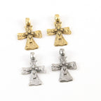 Pewter Layered Raised Cross Charm Hammered Textured Detailing (2pc)