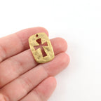 22mmx15mm Pewter Cross Cut Out Charm Dog Tag Charm Hammered Textured (2pc)