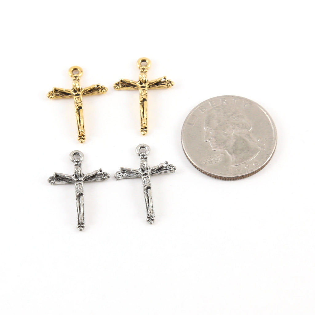 Pewter Dainty Crucifix Cross Charm Pendant Religious Spiritual (2pc)