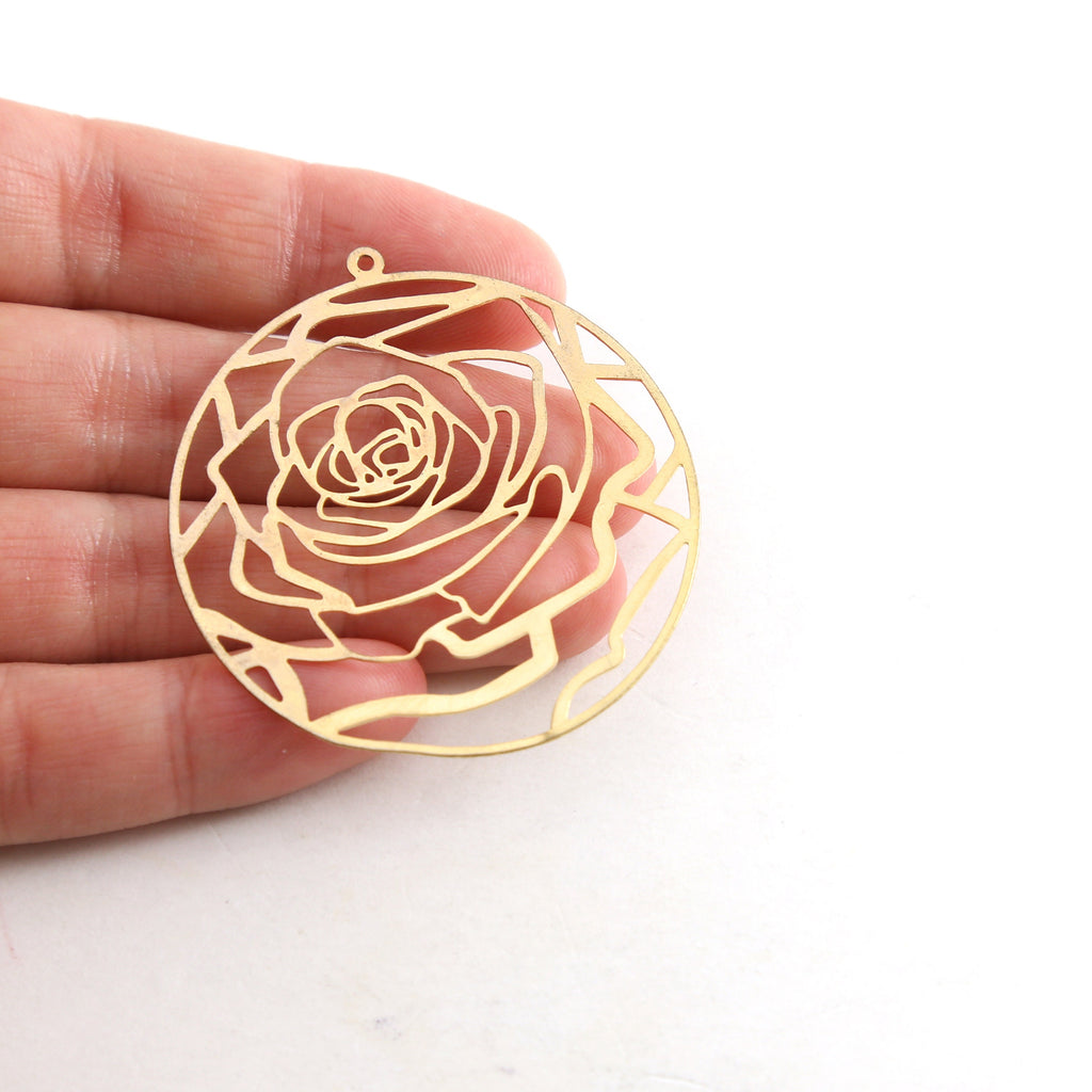 Brass Large Rose Silhouette Die Cut Thin Lightweight Charm