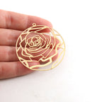 Brass Large Rose Silhouette Die Cut Thin Lightweight Charm