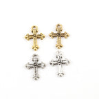 Pewter Mini Tiny Small Fleur De Lis Cross Charm Pendant (2pc)