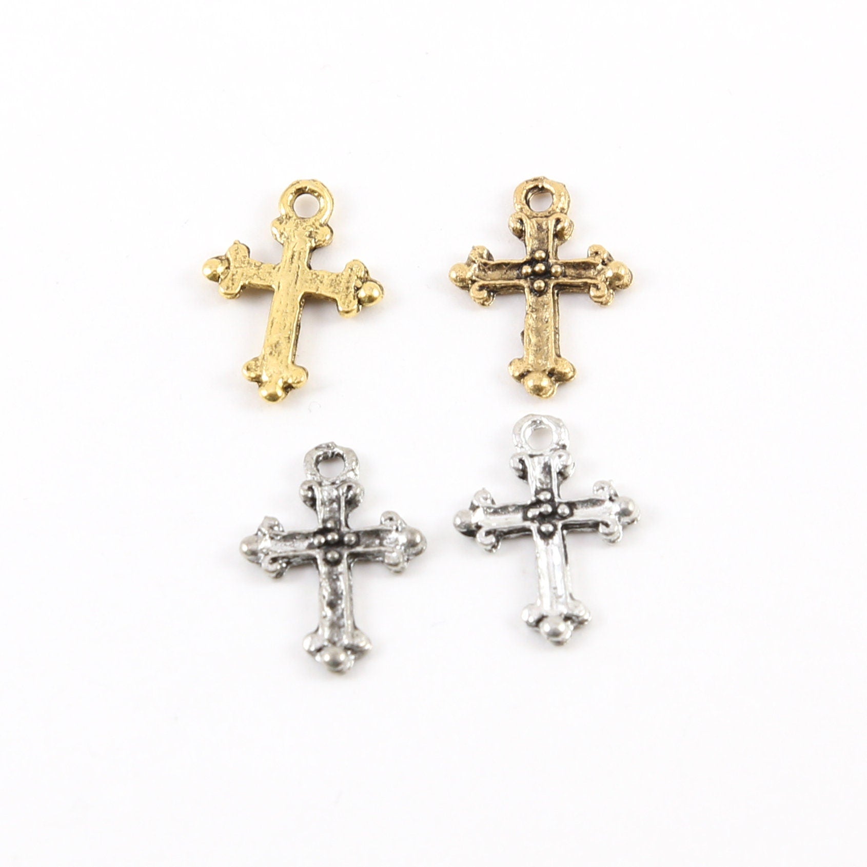 Pewter Mini Tiny Small Fleur De Lis Cross Charm Pendant (2pc)