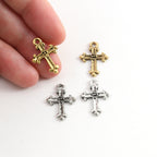 Pewter Mini Tiny Small Fleur De Lis Cross Charm Pendant (2pc)