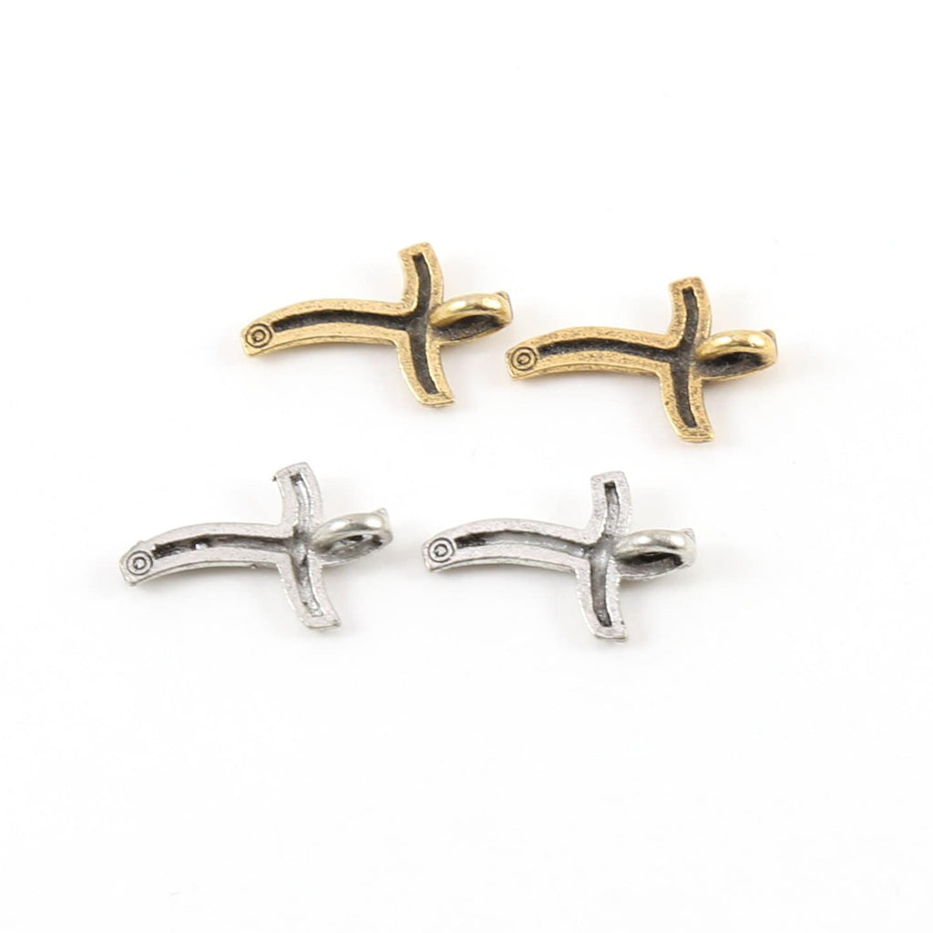 Pewter Small Curve Swirl Cross Bead Charm with Hiding Bail (2pc)