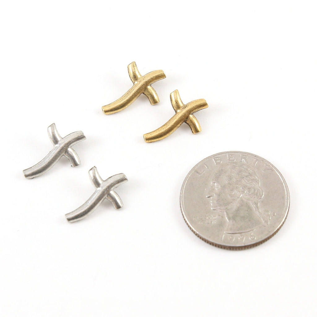 Pewter Small Curve Swirl Cross Bead Charm with Hiding Bail (2pc)