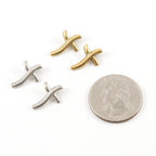 Pewter Small Curve Swirl Cross Bead Charm with Hiding Bail (2pc)