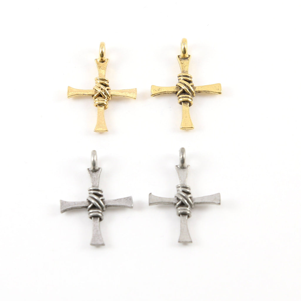 Pewter Rope Twisted Wire Detailing Center Cross Charm Pendant (2pc)