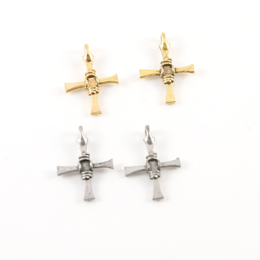 Pewter Rope Twisted Wire Detailing Center Cross Charm Pendant (2pc)