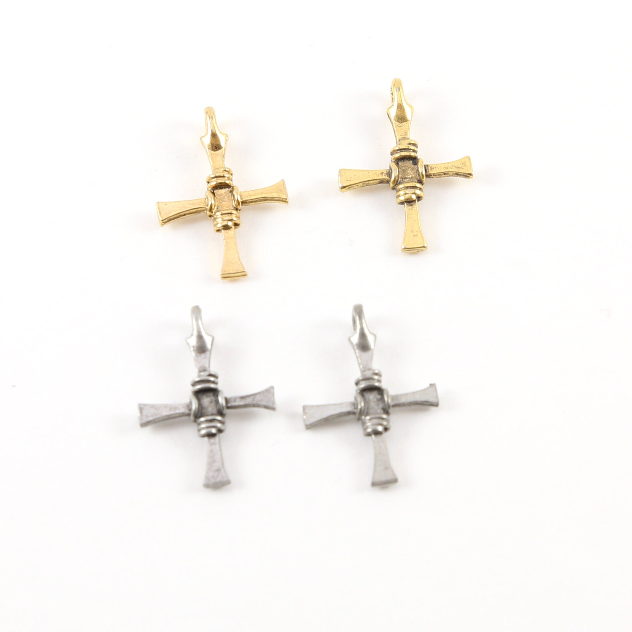 Pewter Rope Twisted Wire Detailing Center Cross Charm Pendant (2pc)