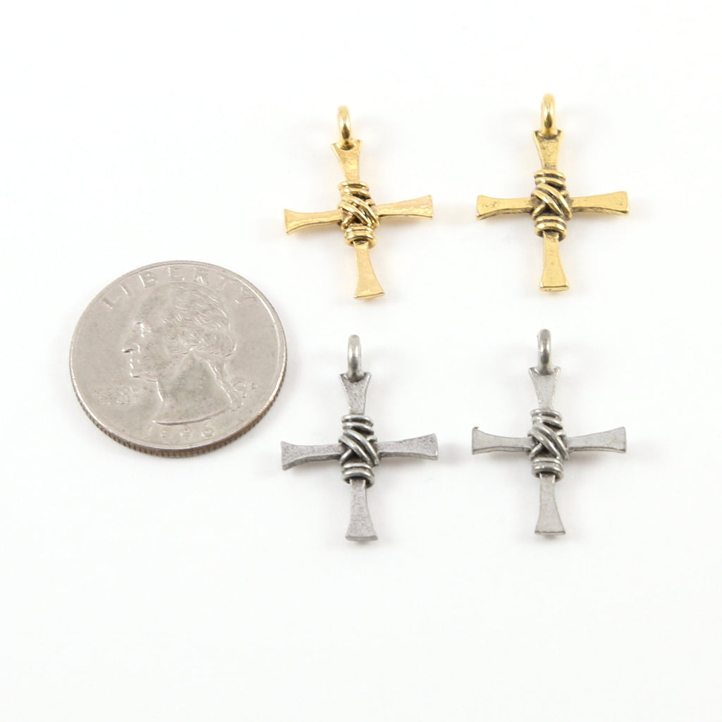 Pewter Rope Twisted Wire Detailing Center Cross Charm Pendant (2pc)