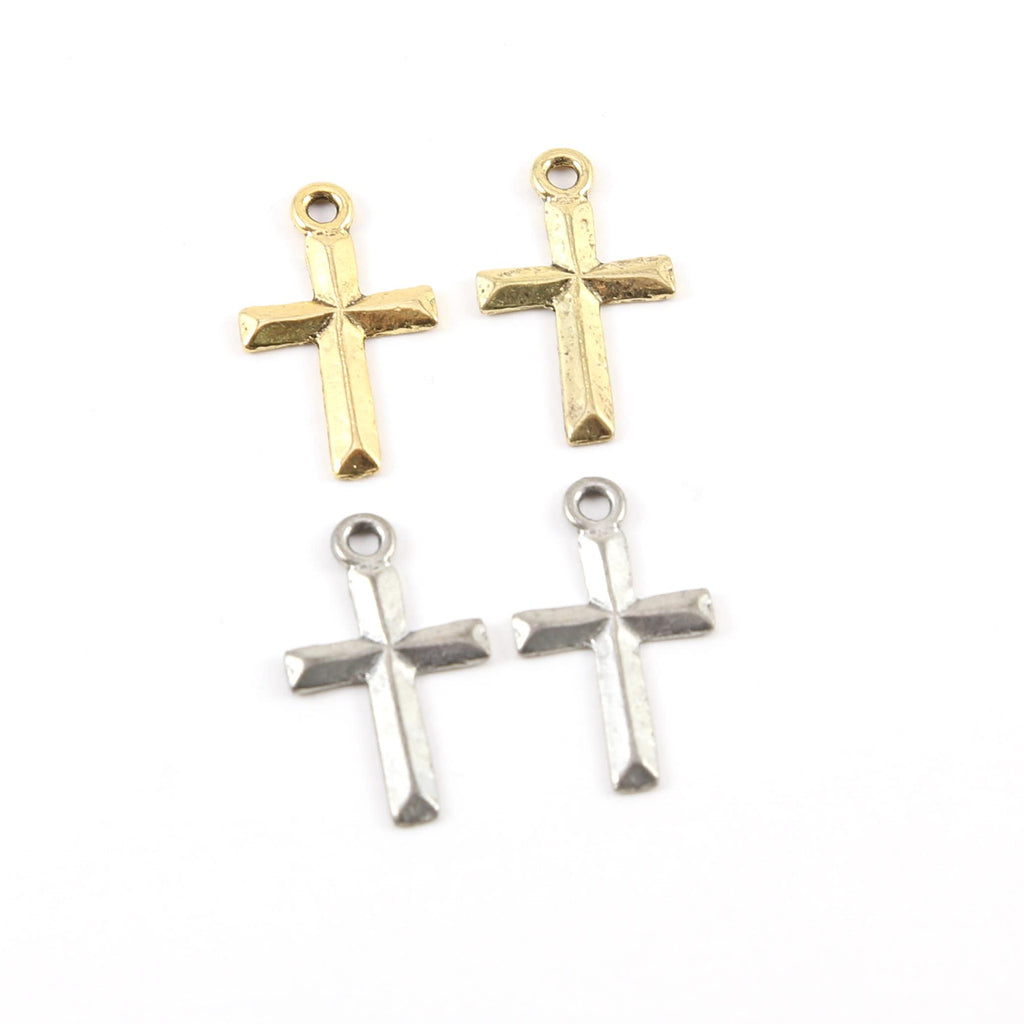 26mmx15mm Pewter Raised Beveled Cross Charm Pendant Religious Spiritual (2pc)