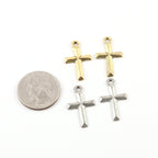 26mmx15mm Pewter Raised Beveled Cross Charm Pendant Religious Spiritual (2pc)