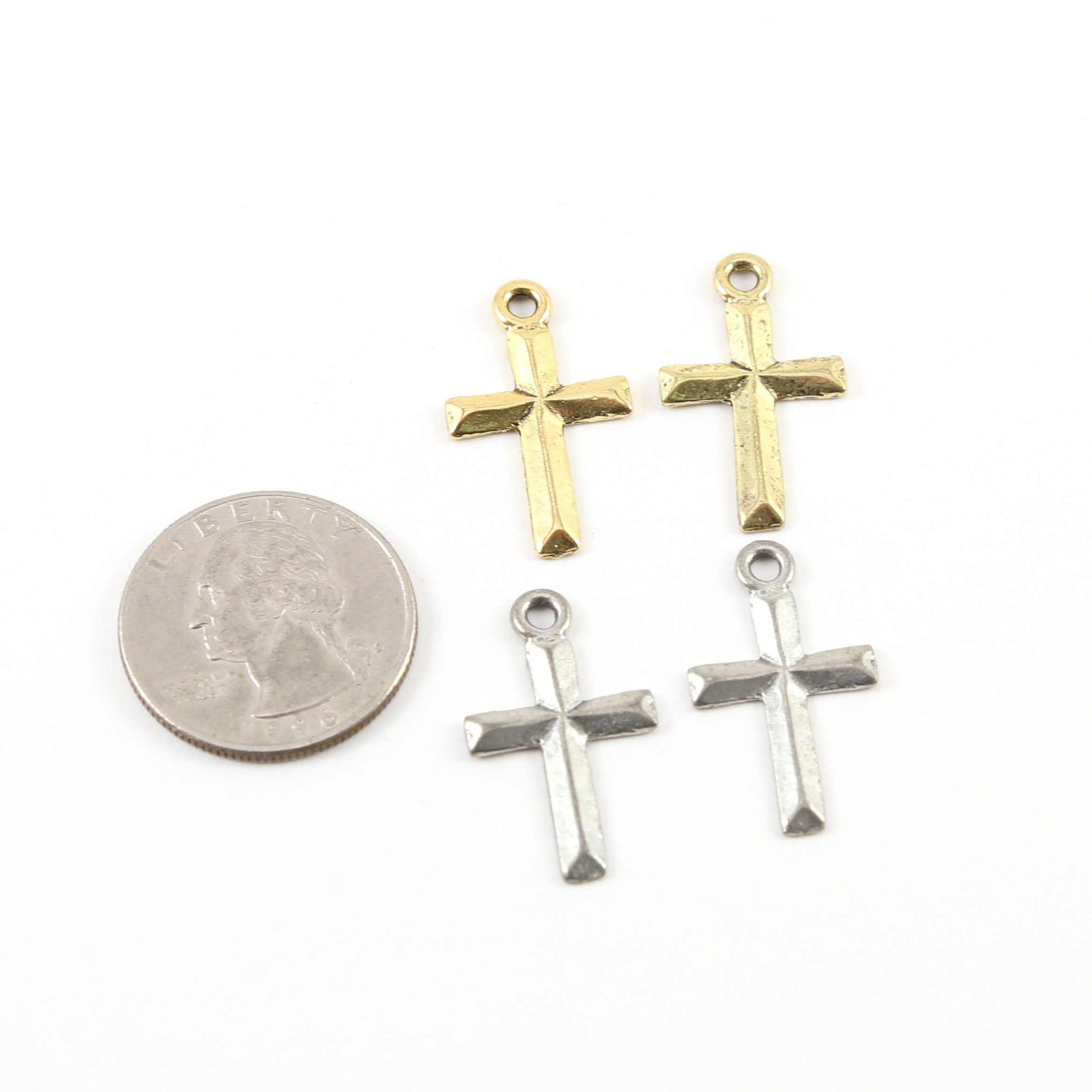 26mmx15mm Pewter Raised Beveled Cross Charm Pendant Religious Spiritual (2pc)