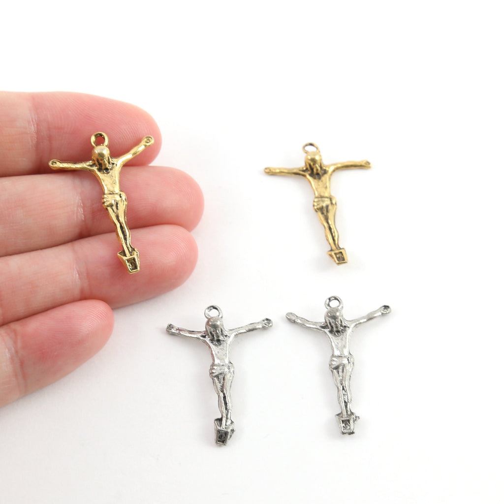 26mmx19mm Pewter Large Crucifix Jesus Cross Charm Pendant Religious (2pc)