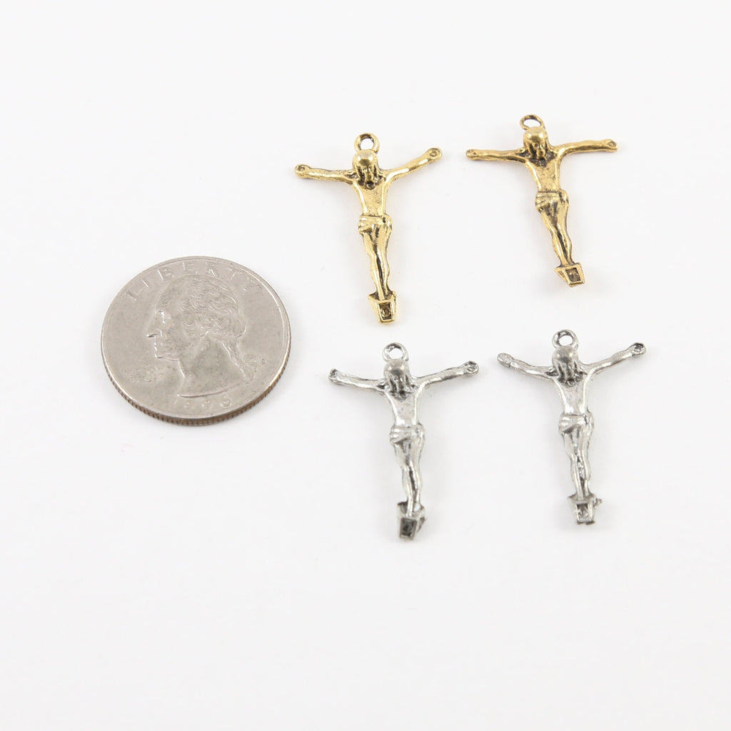 26mmx19mm Pewter Large Crucifix Jesus Cross Charm Pendant Religious (2pc)