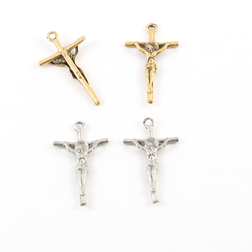 26mmx16mm Pewter Small Lightweight Thin Crucifix Jesus Cross Charm (2pc)