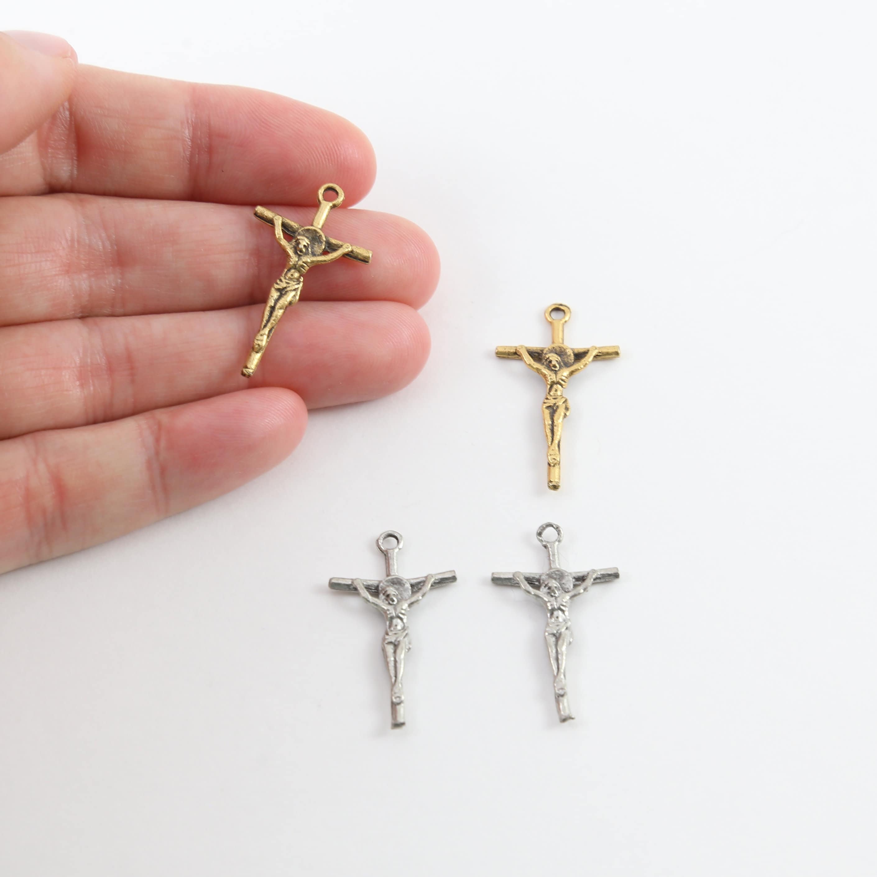 26mmx16mm Pewter Small Lightweight Thin Crucifix Jesus Cross Charm (2pc)