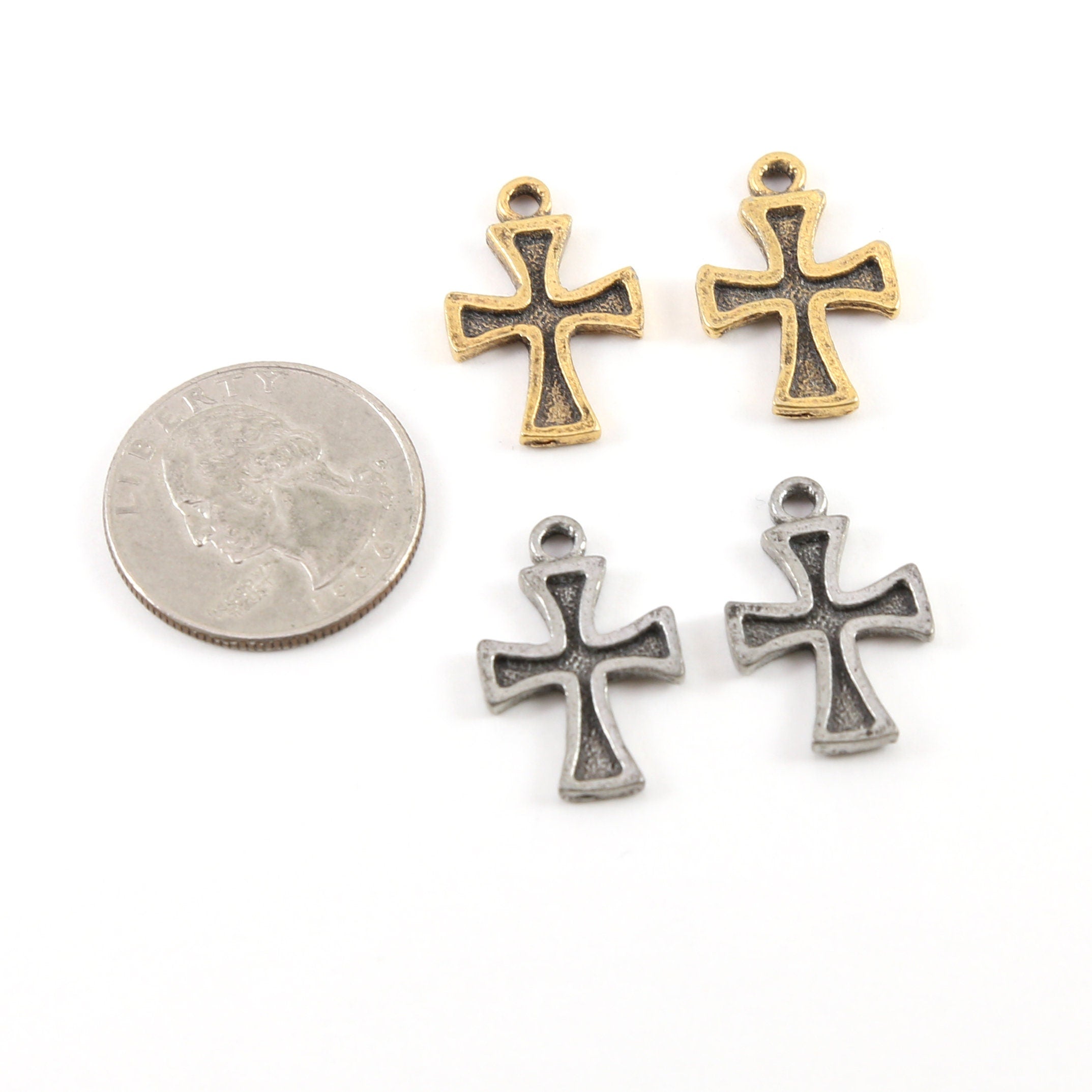Pewter Indented Cross Charm Pendant Religious Spiritual (2pc)