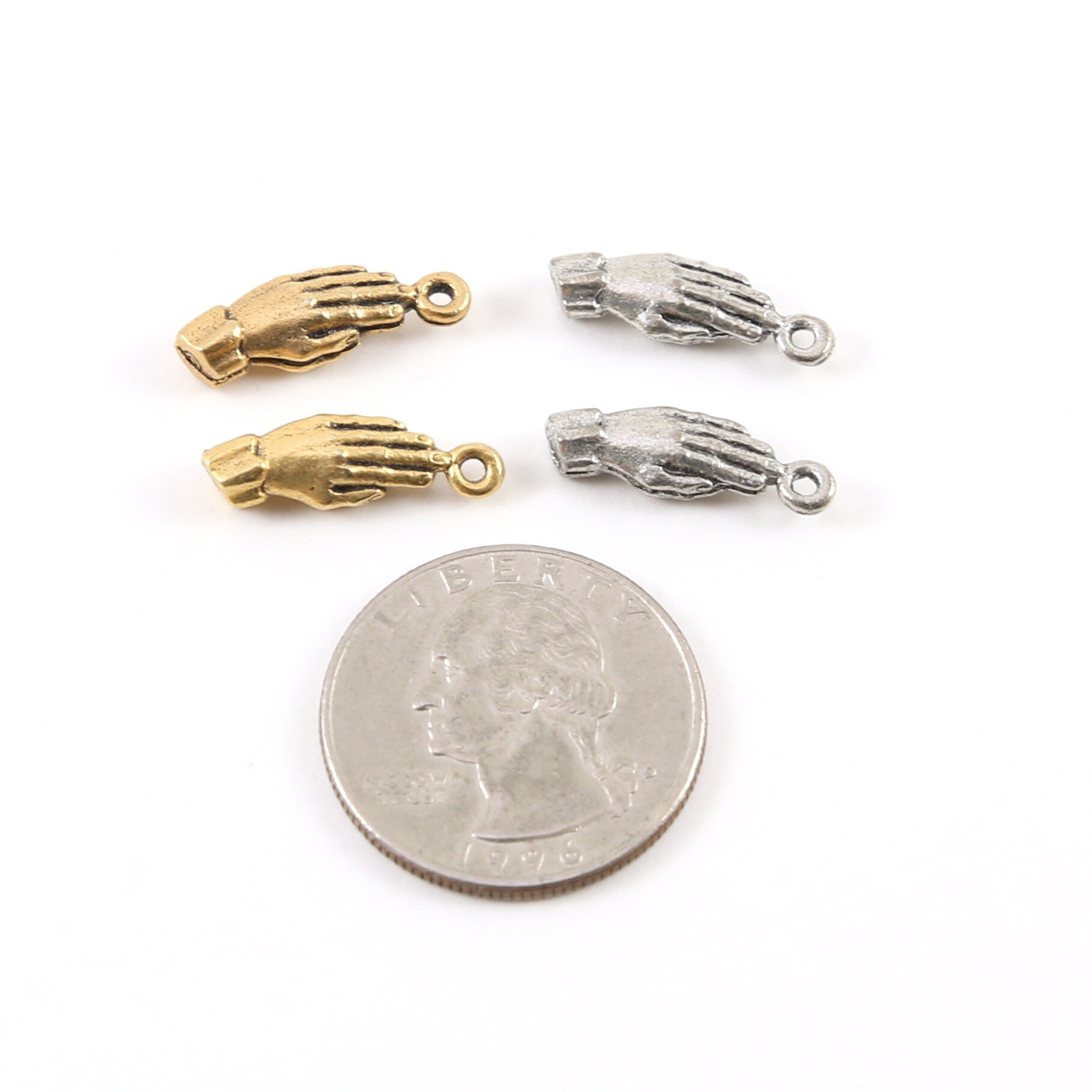 19mmx5mm Pewter Praying Hands Prayer Pendant Religious Spiritual (2pc)